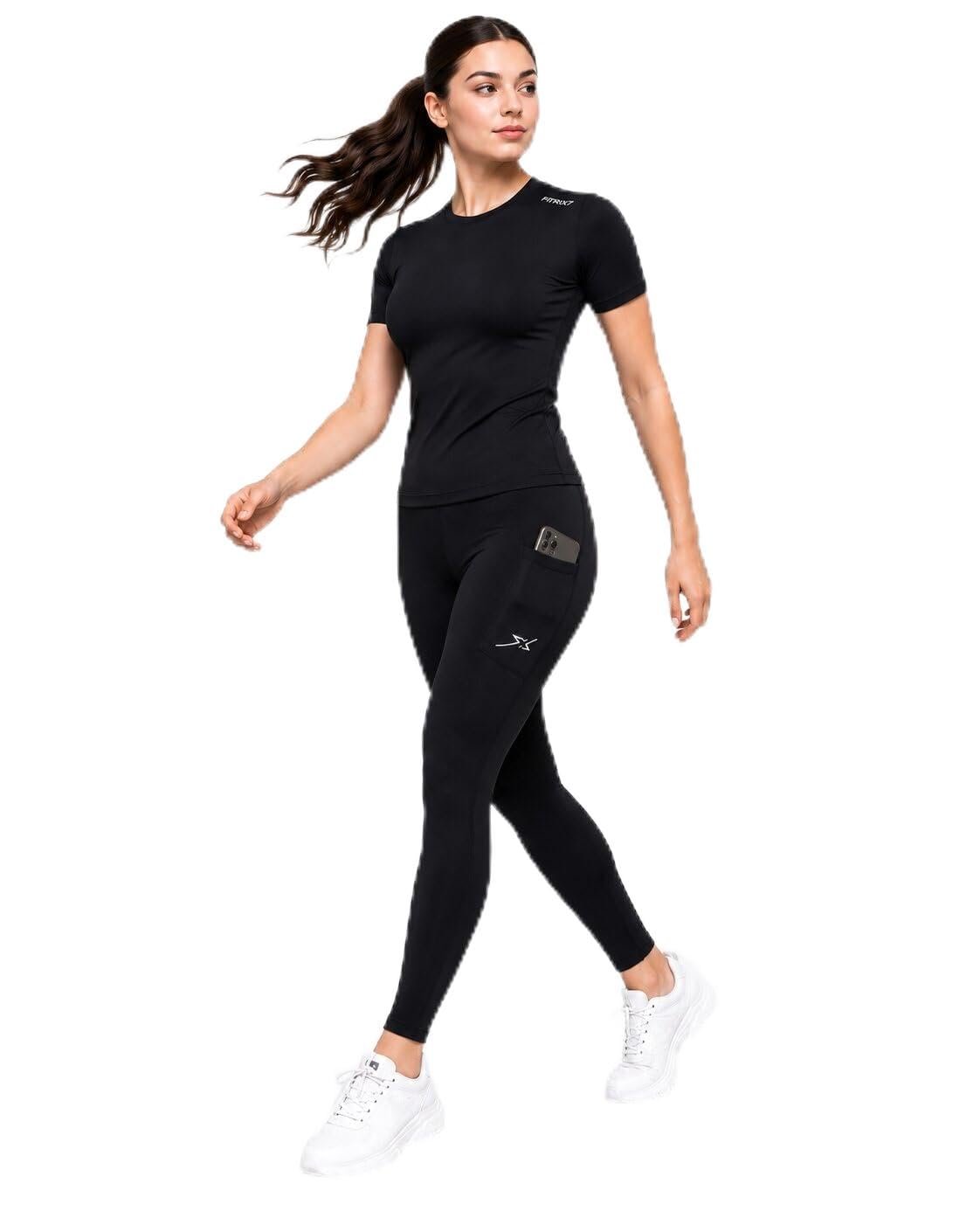 Gym Co-ord Set: Leggings with Phone Pocket and Short-Sleeve Top