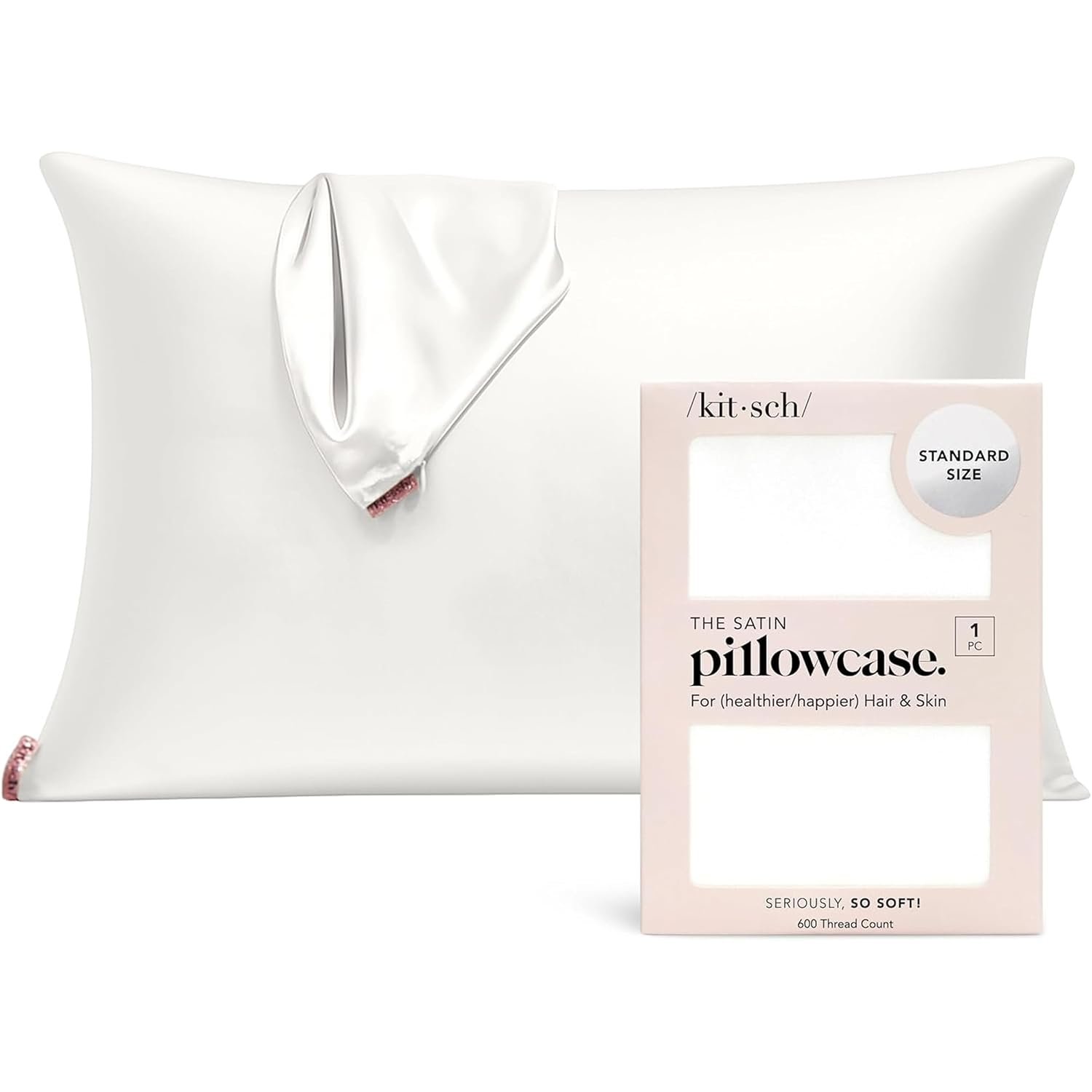 Kitsch Satin Pillowcase with Zipper, Standard (Ivory)